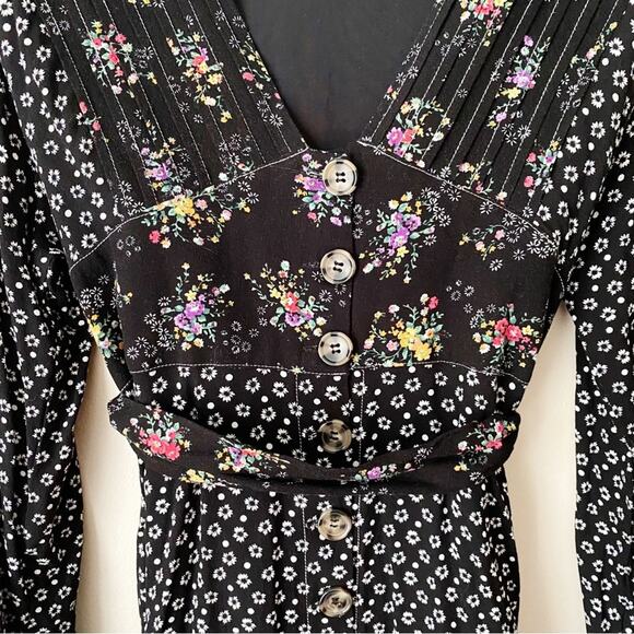 Free People | Wonderland Mini Dress Floral Waist Tie Fit Flare Boho Black Small - Picture 4 of 9